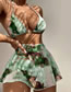 Fashion Green Palm Leaves Polyester Printed Halter Neck Two-piece Swimsuit Three-piece Set