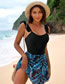 Fashion Black Solid Color Ruffled Sleeve One Piece Swimsuit Two Piece Set