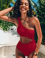 Fashion Coffee Color Solid Color One-shoulder Cutout One-piece Swimsuit