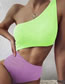 Fashion Fluorescent Green Purple Contrasting Color Hollow One-piece Swimsuit
