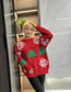 Fashion Red Knit Christmas Embroidered Crew Neck Sweater