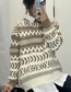 Fashion Coffee White Geometric-print Knitted Crewneck Sweater