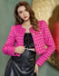 Fashion Rose Red Woven Houndstooth Button-up Crewneck Cardigan Jacket