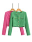 Fashion Green Woven Houndstooth Button-down Crewneck Cardigan Jacket
