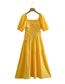 Fashion Yellow Woven Square Neck Swing Dress