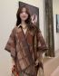 Fashion Brown Polyester Check Knit Fringed Scarf