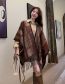 Fashion Brown Polyester Check Knit Fringed Scarf