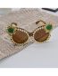 Fashion Brown Resin Diamond Pearl Flower Tan Sunglasses