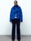 Fashion Blue Polyester Stand Collar Drawstring Padded Jacket