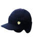 Fashion Upgraded Leather Label Contrast Color (plus Velvet) Navy Blue Acrylic Knit Beanie