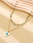 Fashion Gold Metal Geometric Eye Tassel Drop Oil Heart Eyes Double Layer Necklace