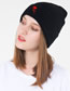Fashion Black Acrylic Knit Rose Embroidered Beanie