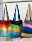 Fashion Rainbow Stripe Bag Purple Yellow Polyester Rainbow Stripe Tote Bag