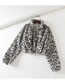Fashion Grey Polyester Print Stand Collar Drawstring Cropped Jacket