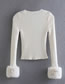Fashion White Polyester Knit Plush Cuff Top