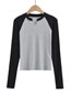 Fashion Black And Gray Small U-neck Color Block Raglan Shoulder Long-sleeved Top