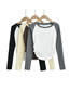 Fashion Black And White Pleated Colorblock Slim Long Sleeve Top