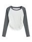 Fashion Black And White Pleated Colorblock Slim Long Sleeve Top