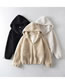 Fashion Black Sherpa Wool Drawstring Double Long Zipper Jacket