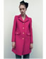 Fashion Rose Red Wool Lapel Breasted Double Pocket Coat Jacket