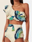 Fashion White Polyester Printed Ruffled One-shoulder Swimsuit