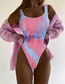 Fashion Light Blue Polyester Tie-dye Ruched Swimsuit
