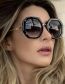 Fashion Beige Double Tea Rice Stud Cutout Polygon Sunglasses