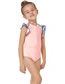 Fashion Pink Nylon Print Flying Sleeve One-piece Swimsuit