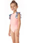 Fashion Pink Nylon Print Flying Sleeve One-piece Swimsuit