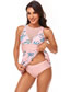 Fashion Peach Spandex Printed Mesh Ruffle Two-piece Swimsuit
