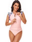 Fashion Pink Spandex Print Zip-up Swimsuit