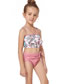 Fashion Pale Pinkish Gray Nylon Print Ruffle One-piece Swimsuit
