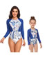 Fashion Royal Blue Adult Models Nylon Print Long-sleeve One-piece Swimsuit