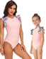 Fashion Pink Children's Money Nylon Printed Panel Zipper Kids One-piece Swimsuit