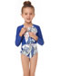 Fashion Royal Blue Nylon Printed Zipper Kids One-piece Swimsuit