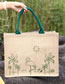 Fashion 41*33*14 Silk Screen Fish Linen Print Embroidered Large Tote Bag