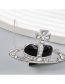 Fashion Silver Black Alloy Diamond Drip Oil Saturn Brooch