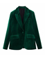 Fashion Green Velvet Pocket Blazer
