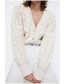 Fashion White Wool Knit Puff Sleeve V-neck Cardigan