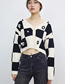 Fashion Black And White Knit Check Floral Cardigan Jacket