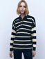 Fashion Black And White Striped Lapel Sweater