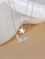 Fashion Silver Copper And Diamond Butterfly Flower Double Layer Necklace