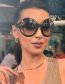 Fashion Upper Khaki And Lower Leopard Double Tea Large Frame Round Cross Sunglasses