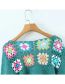 Fashion Green Crocheted Crochet Bell Sleeve Lace-up Cropped Top