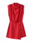Fashion Red Solid Collar Pleated Jumpsuit