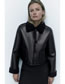 Fashion Black Fur Lapel Collar Button Down Jacket