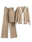 Fashion Khaki Three -piece Of Knitted V -neck Jacket Vest Trousers