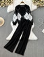 Fashion Black Knitted Diamond Long -sleeved Round Neck Pants Sleeve Suit