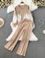 Fashion Pink Knitted Diamond Long -sleeved Round Neck Pants Sleeve Suit
