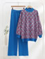 Fashion Blue Abstract Jacquard Turtleneck Knitted Two -piece Set